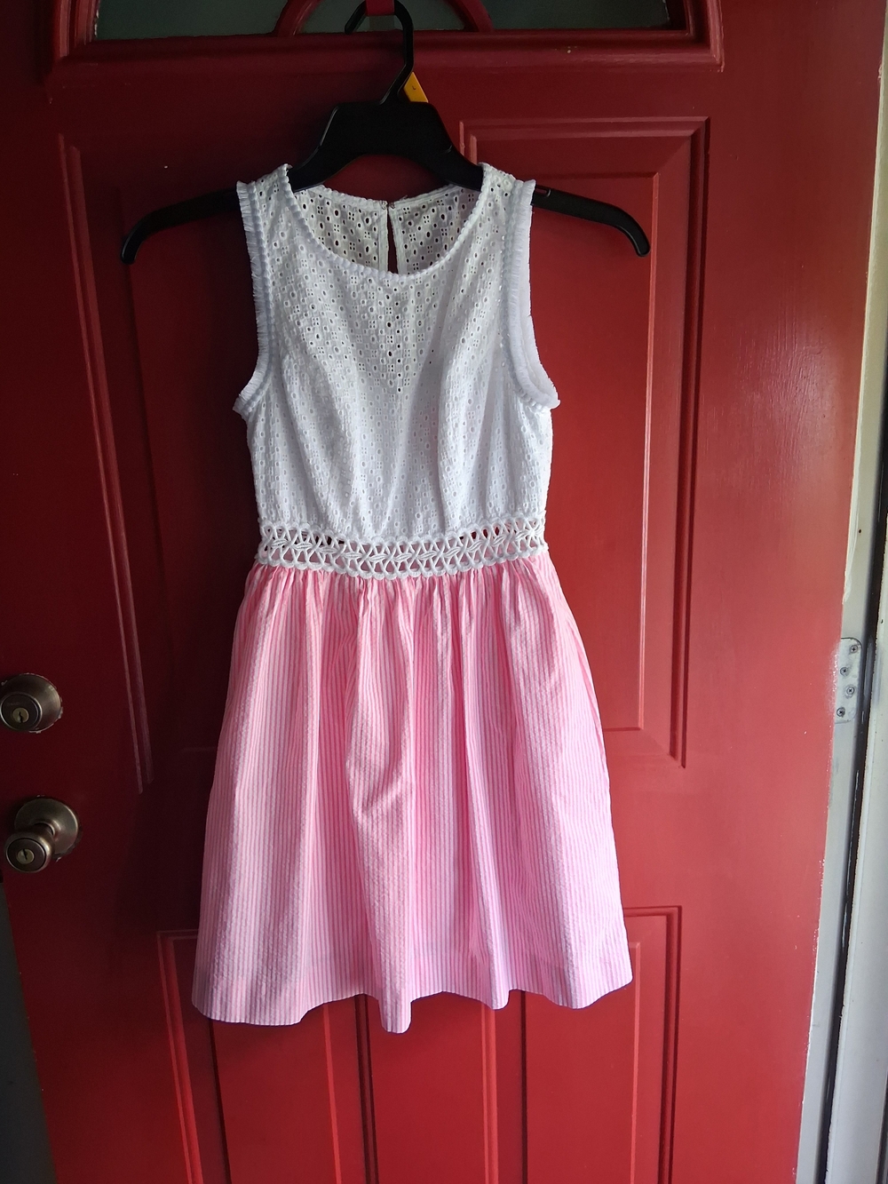 Lilly Pulitzer White Eyelet Top Pink Striped Skirt Sundress